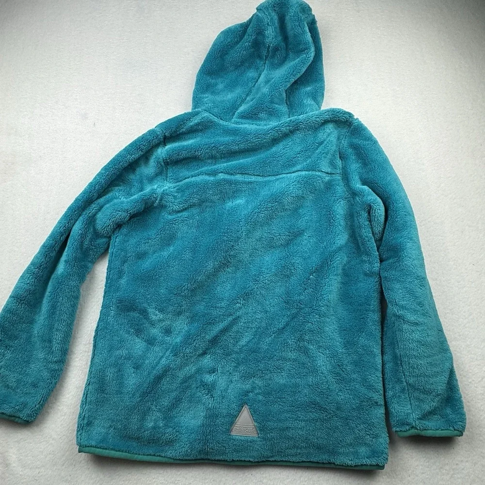 LL BEAN Kids L 14-16 Hi-Pile Fleece‎ Blue Full Zip Hooded Fleece Jacket Large
